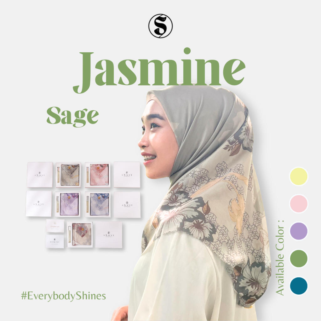 Jasmine Series Shasi Kerudung Hijab Segiempat Motif Voal Tryspan Premium Laser Cut Hijau Sage/Green