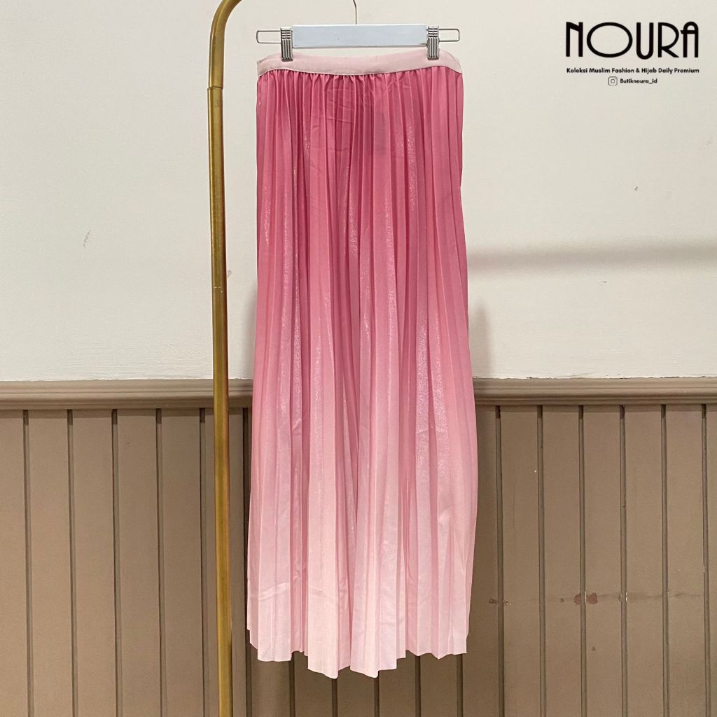Noura - Rok Plisket silk Gradasi Premium | Rok polos gradasi - rok panjang wanita - rok import