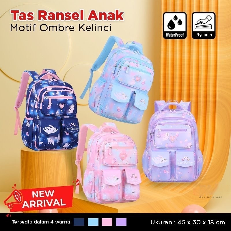 Tas Ransel Anak SD ZMBaby Motif Ombre Kelinci / Waterproof