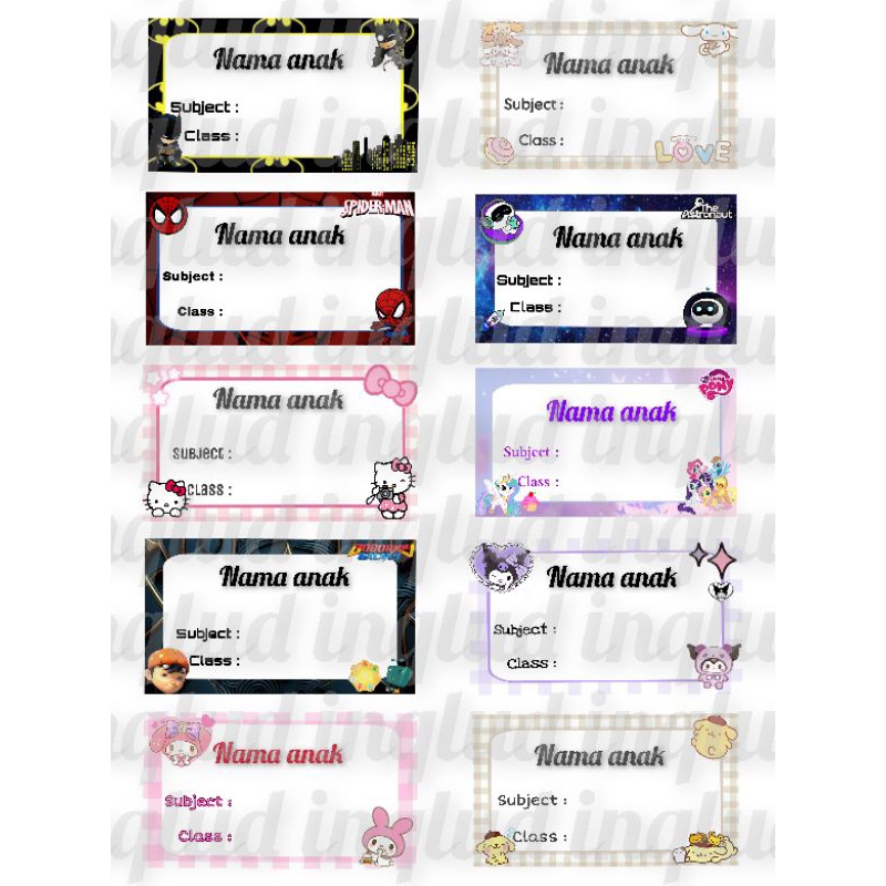 

Stiker buku custom nama (40pcs) / stiker buku / label nama / stiker nama karakter