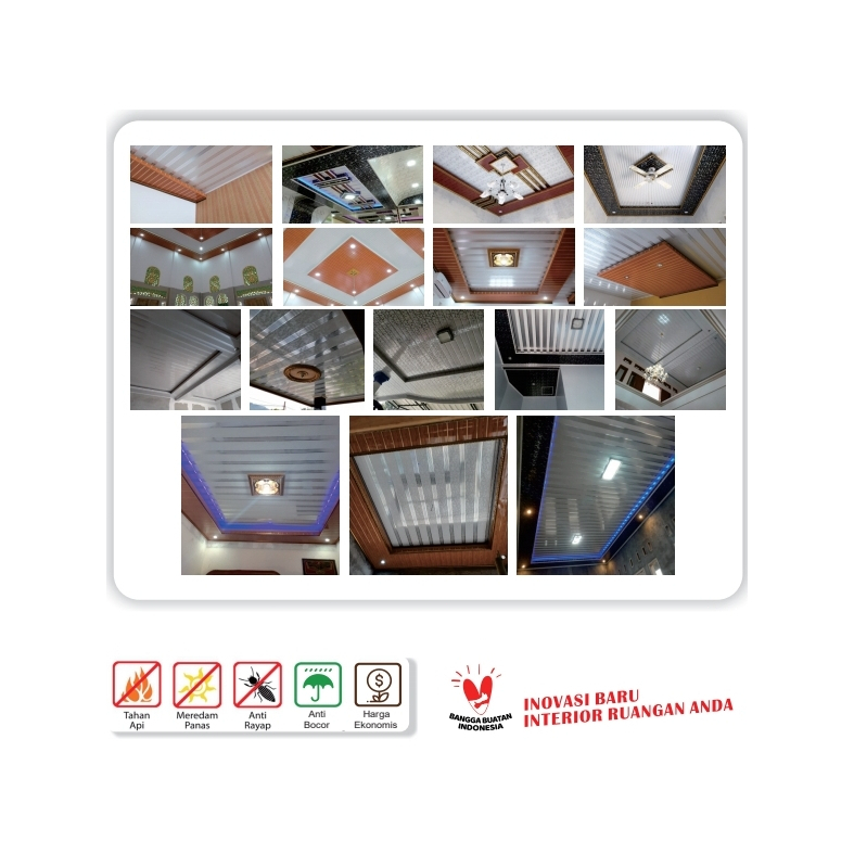 Plafon PVC Motif Kayu Laminate 8 MM Plafon PVC Laminate Doff Putih Serat Kayu Glossy Hoda Pabrik Lan