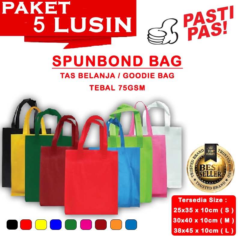 

Termurah Spunbond Goodie Bag Tas Belanja PAKET 5 LUSIN Model Tali Handle Kantong Kain