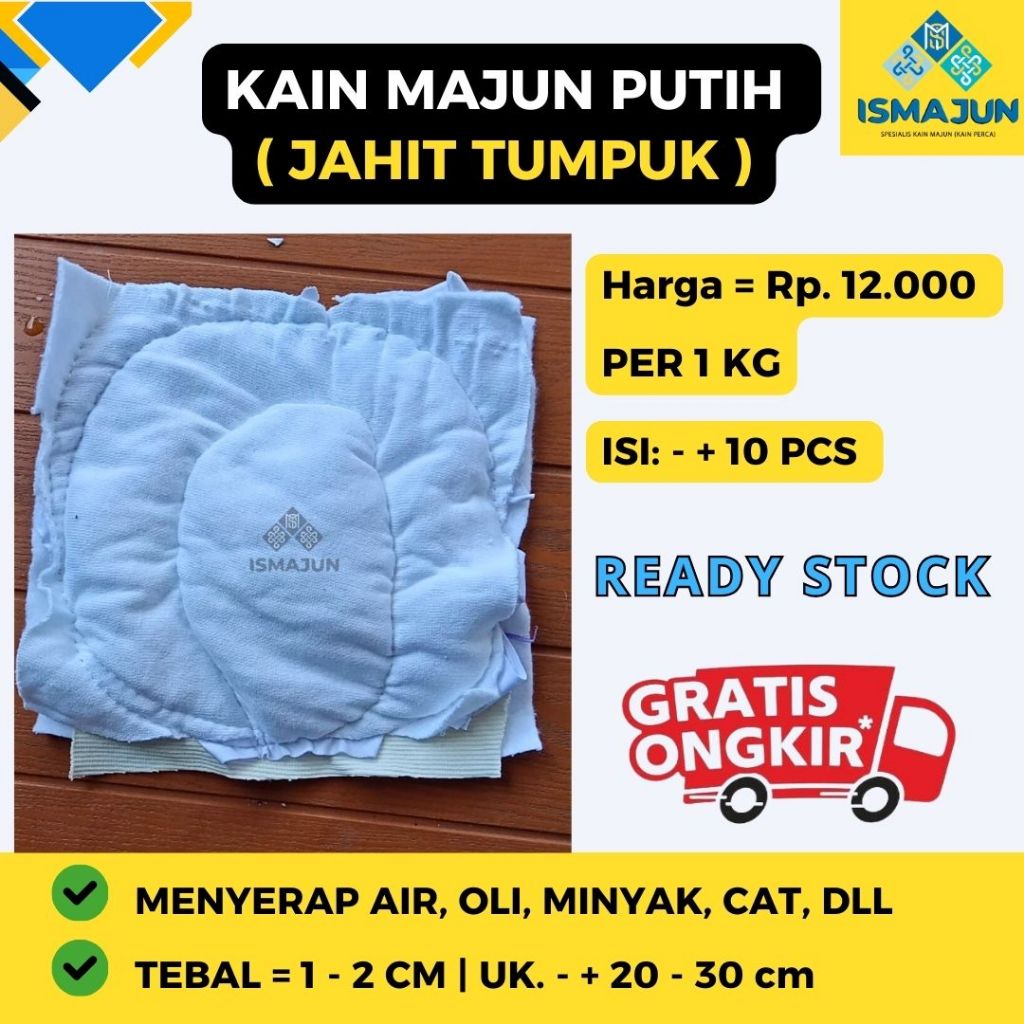 KAIN LAP MAJUN PUTIH JAHIT KILOAN (JAHIT TUMPUK) 1 KG