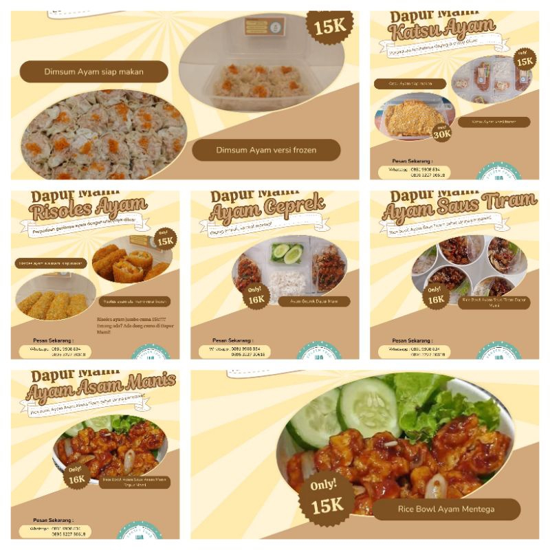 

FROZEN AYAM KATASU,DIMSAM,RISOLES AYAM,RISOLES SAYURAN DAN BRONISE TOPING COKLAT,KEJU,KACANG ALMOND,ORIGINAL,DAN NASI BOX AYAM KATSU,NASI BOX AYAM GEPREK,NASI AYAM GORENG MENTEGA,NASI AYAM KATSU,DAN NASI AYAM GORENG MENTEGA JUGA NASI AYAM ASAM MANIS