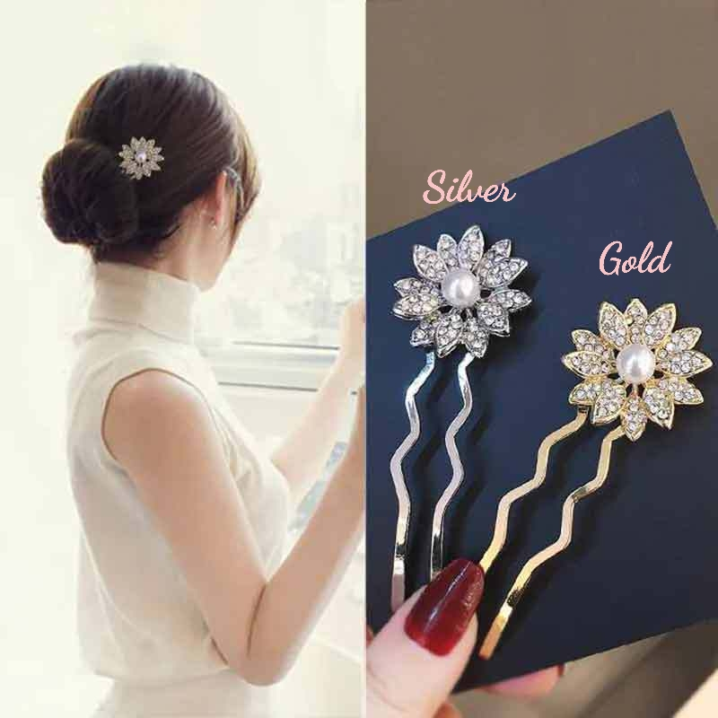 Hairpin Tusuk Sanggul Kristal Bunga Mutiara Bunga Mutiara TM469