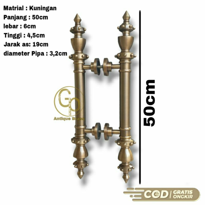 Gagang Pintu Rumah Handle Pintu Kuningan Motif Mahkota Panjang 50cm