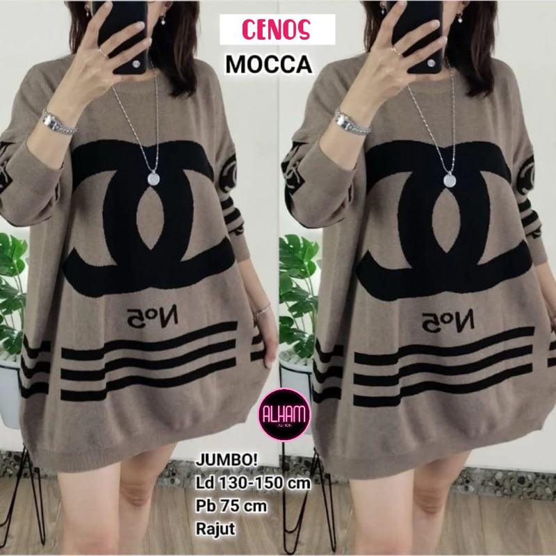 Cenos Sweater Atasan Rajut Jumbo Oversize Stretch Motif Premium