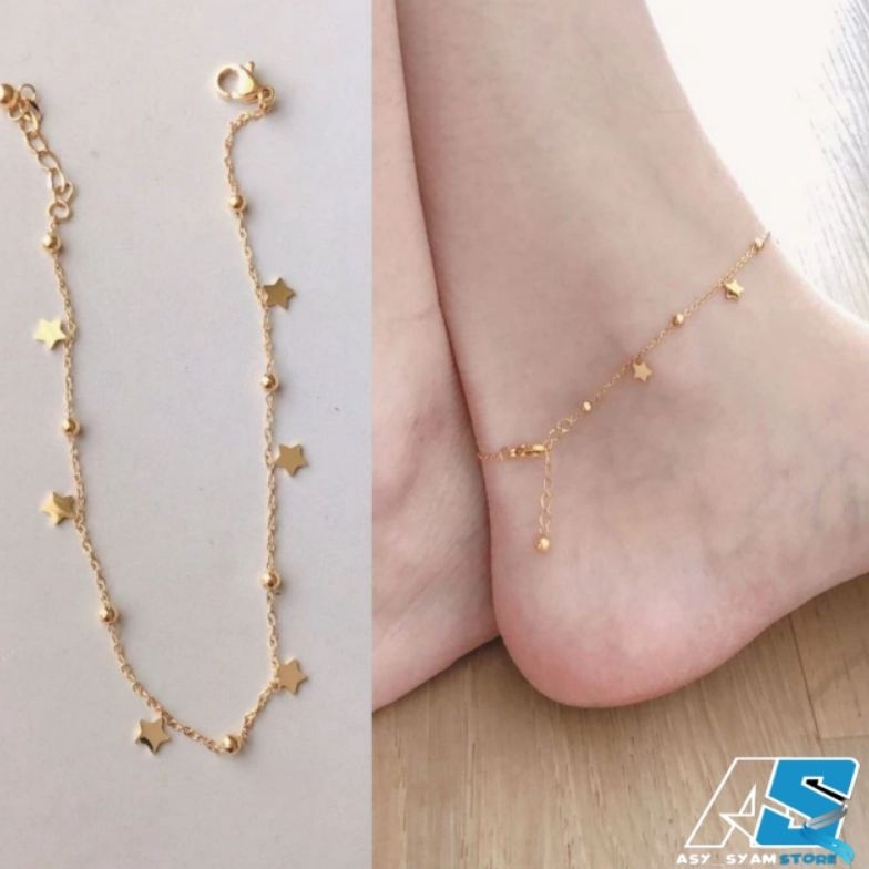 ART F35K termurah fashion Korea gelang kaki cewek silver perak emas titanium stainless gelang tangan