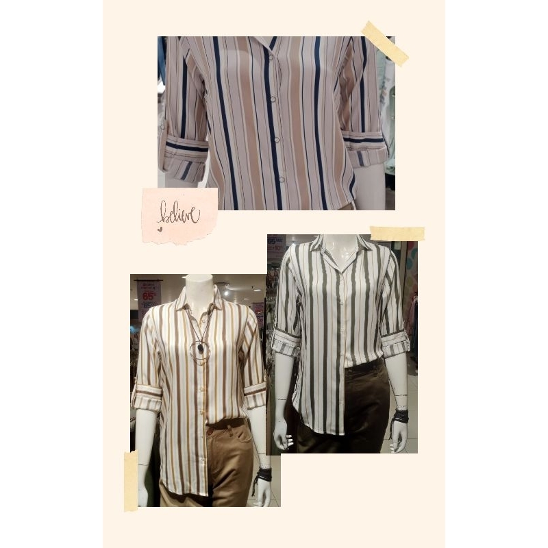 C2 - Kemeja Wanita Lengan Panjang Motif Garis-garis Size S-XXL Original