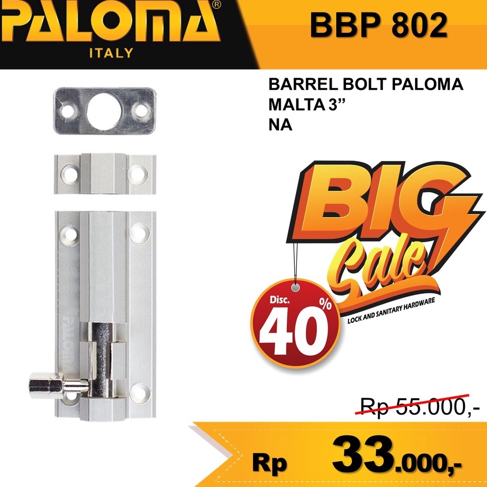 BARREL BOLT PALOMA SLOT KUNCI PINTU BBP 82 3INCH 75CM PALOMA