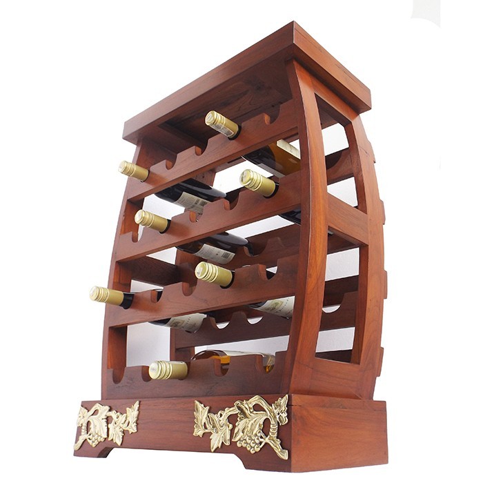 75 cm Teakwood Wine Rack / Rak Wine Arak Minuman Kayu Jati - HWR1514 / Wine Barrel with Decorative G