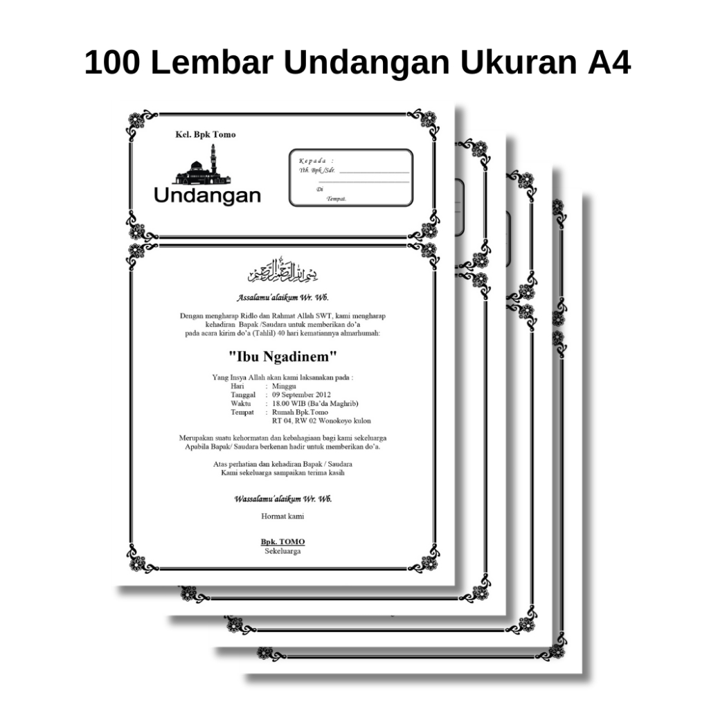 

100 Lembar Undangan Tahlil 40 Hari | Undangan Tahlil Custom Ukuran A4 | Cetak Undangan Sehari Jadi