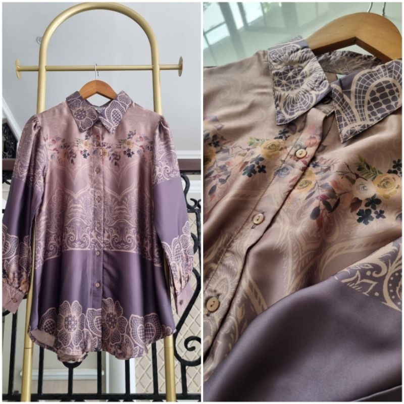 Blouse motif cantik ORI by edness Kayla atasan kemeja blus wanita muslim bahan semi sutra Ukuran s m