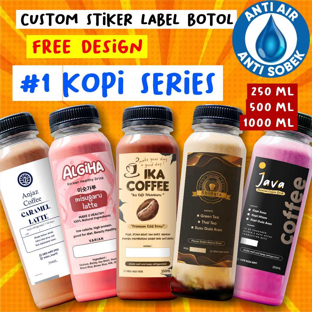 

1# Stiker Label Kopi Stiker Botol Minuman Custom Print Coffee Kekinian Hazelnut Cotton candy matcha