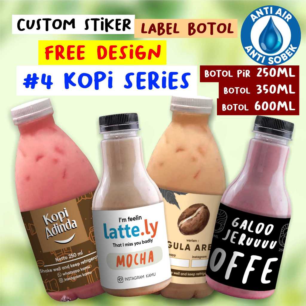 

Stiker Label Kopi Botol Pir 250ml 330ml Stiker Minuman Custom Print Coffee Kekinian Hazelnut Cotton candy matcha okinawa machiato cold brew sakura latte