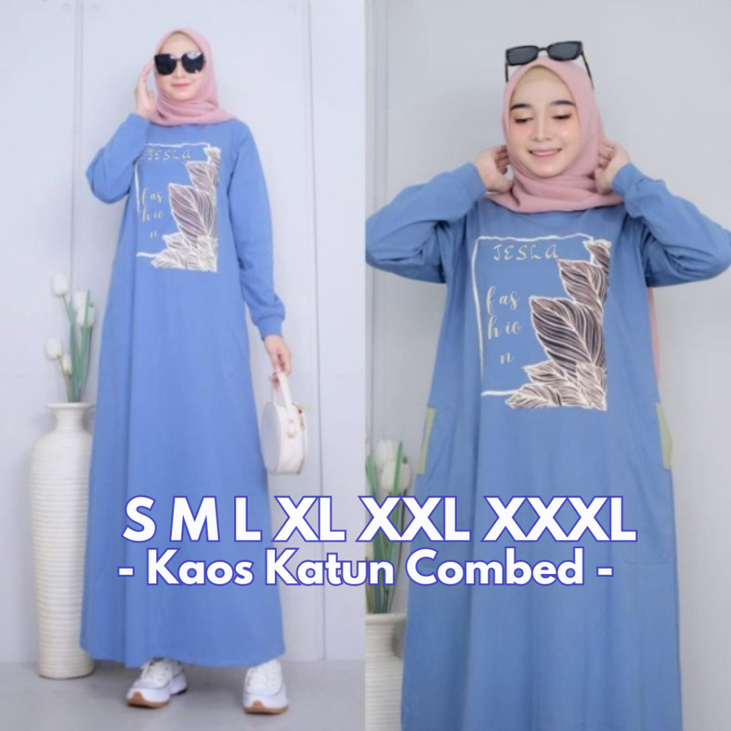 Gamis Wanita Terbaru Dinda Maxy Dress BO Kaos Katun Combed 24S S M L XL XXL XXXL Baju Gamis Kaos Pol