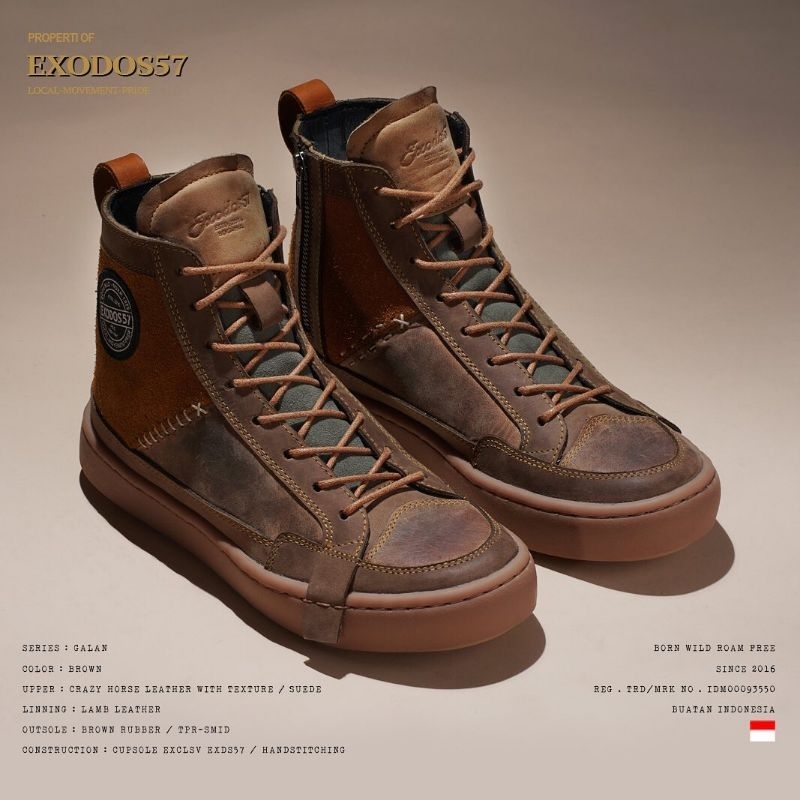 Sepatu Sneakers Kulit Pria Exodos57 - Galan Brown