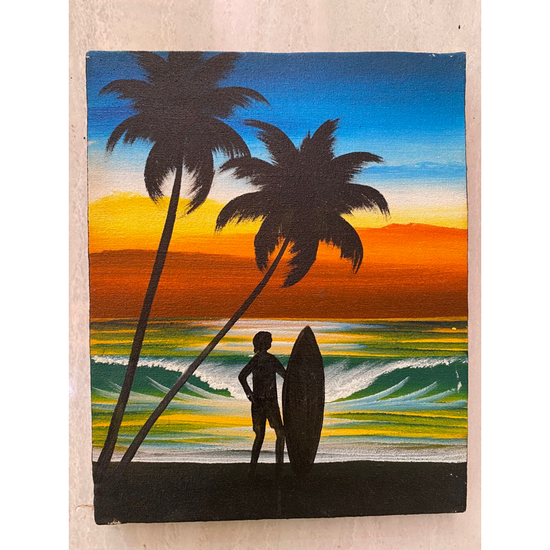 lukisan surfing pantai, Lukisan Canvas, lukisan Bali, lukisan buatan tangan