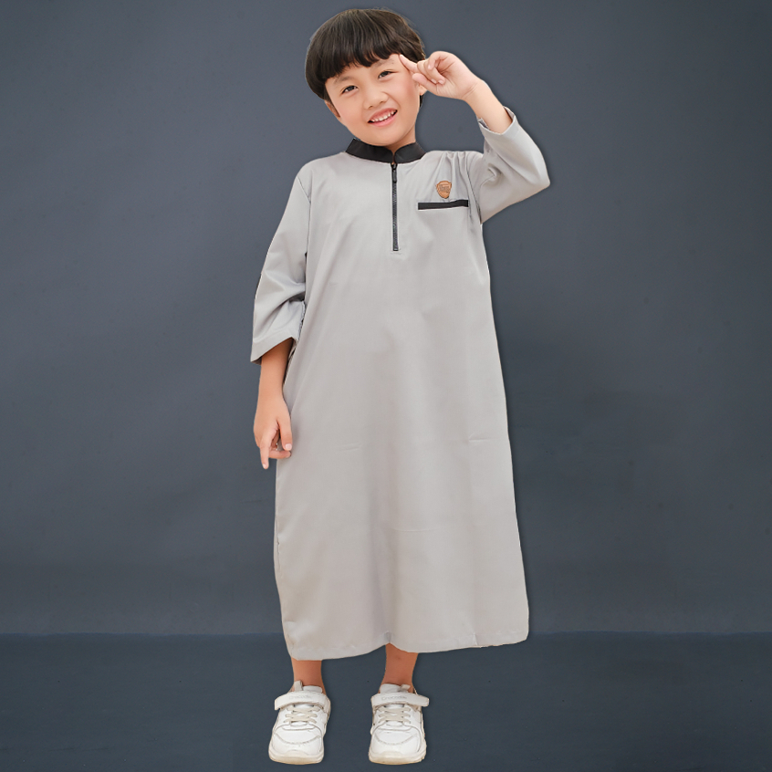 Kawan Muslim - Jubah Gamis Anak Laki Laki Lengan Panjang Bahan Katun Premiun Usia 1 Sampai 14 Tahun Navy Hitam Putih Abu-2