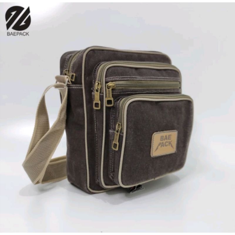 Tas Selempang Pria Kanvas Original Baepack Saku tumpuk