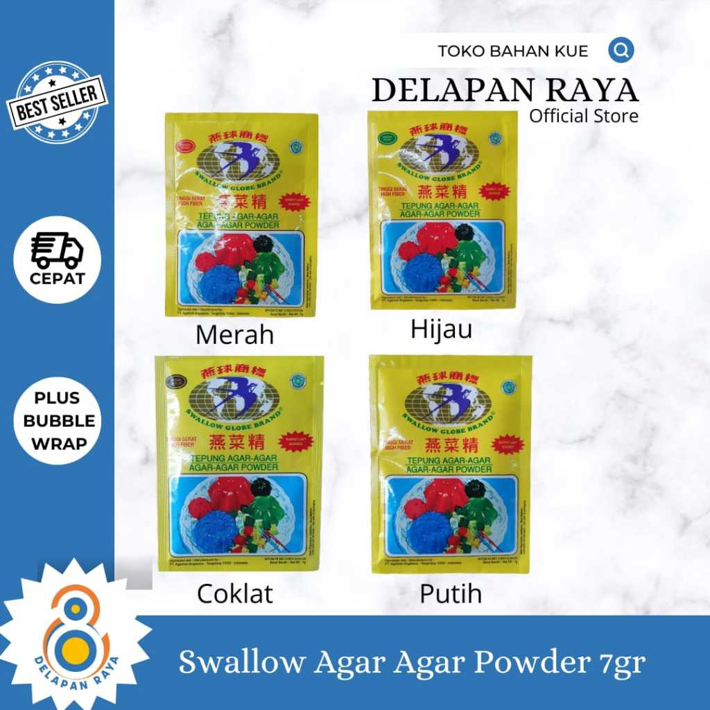 

SWALLOW AGAR AGAR POWDER 7gr WARNA PUTIH COKLAT HIJAU MERAH -8Raya