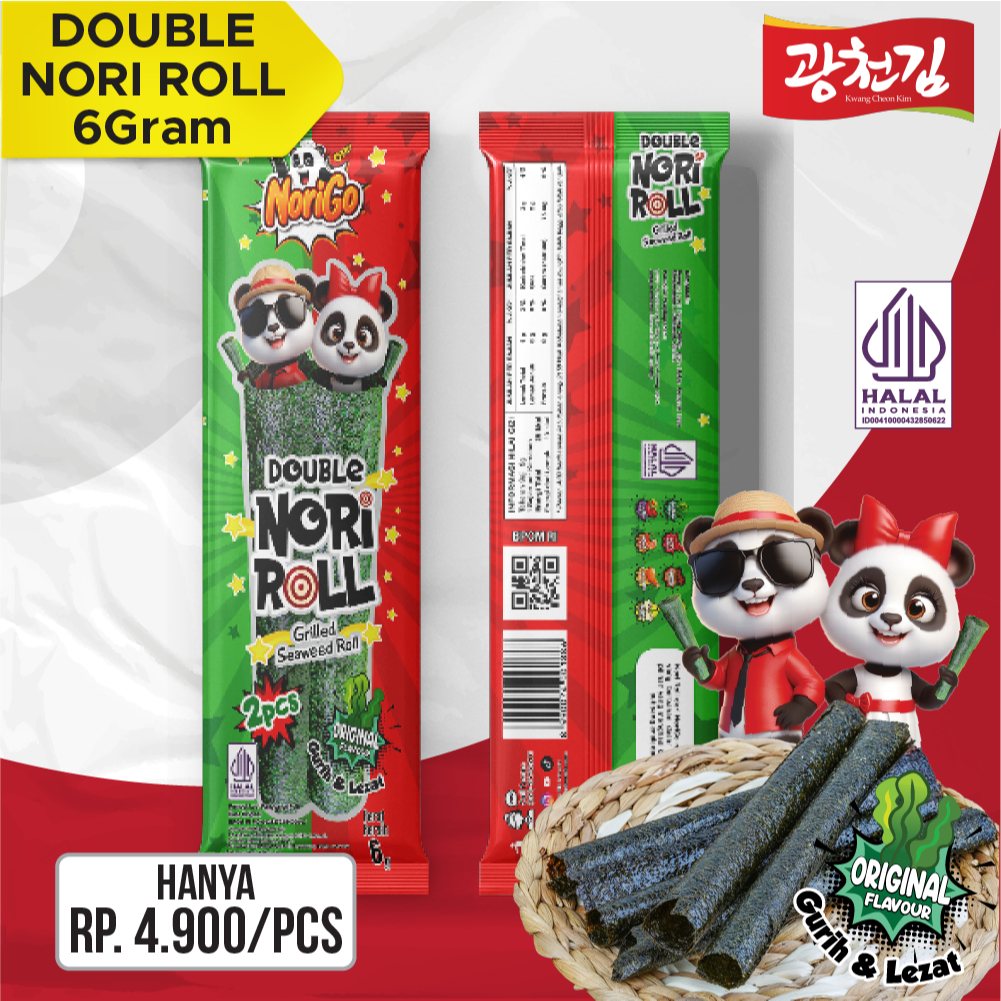 

Snack Double Nori Roll Grilled Seaweed Roll 1 Pcs / Snack Rumput Laut 6g