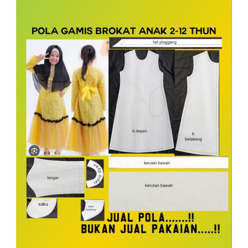 POLA gamis anak model kerut BROKAT