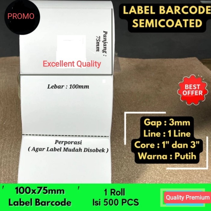 

LABEL SEMICOAT 100x75 mm 1Line isi 500 pcs, Core1", Option Core2