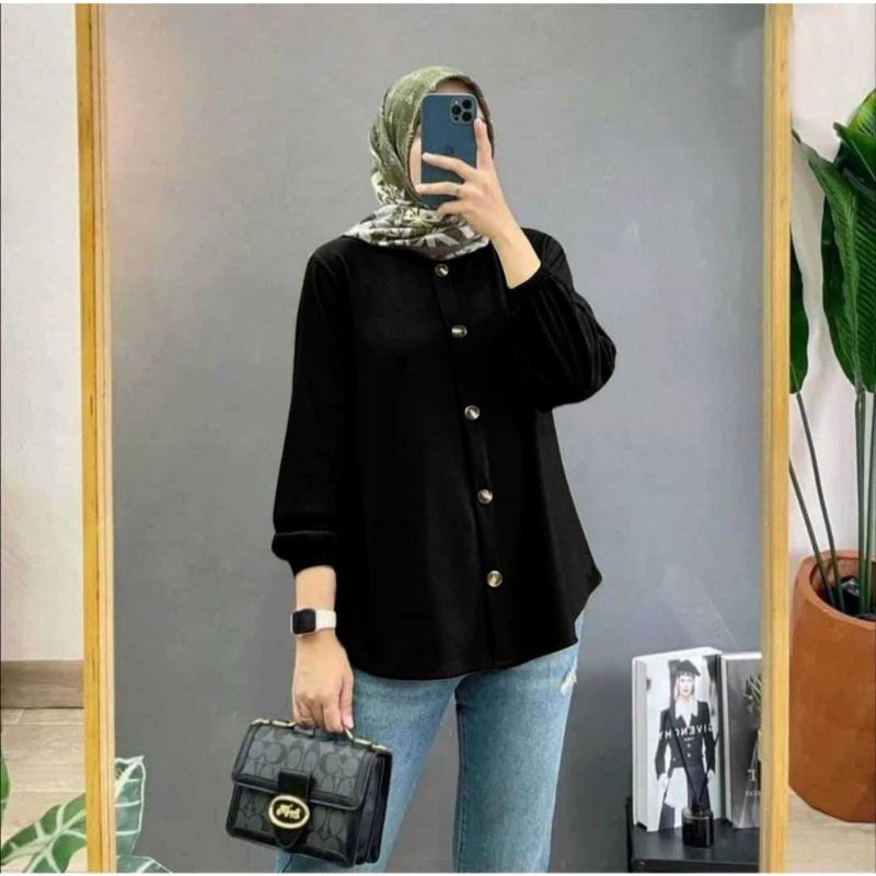 PROMO TERBARU KEMEJA KRINGKEL LENGAN PANJANG BAJU ATASAN WANITA KERJA LENGAN KARET