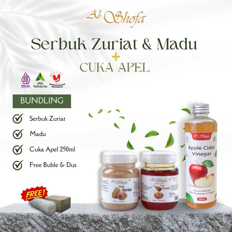 

Paket Promil Serbuk Zuriat Al Shofa & Madu Promil Al Shofa & Cuka Apel Al Shofa 250ml With Mother Free Kardus dan bubble