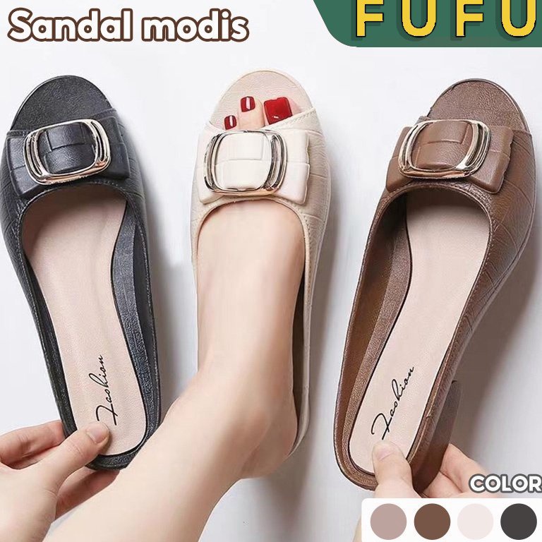 KODE N49B FUFU Sandal jalan  wedges  sandal slop  sandal wanita