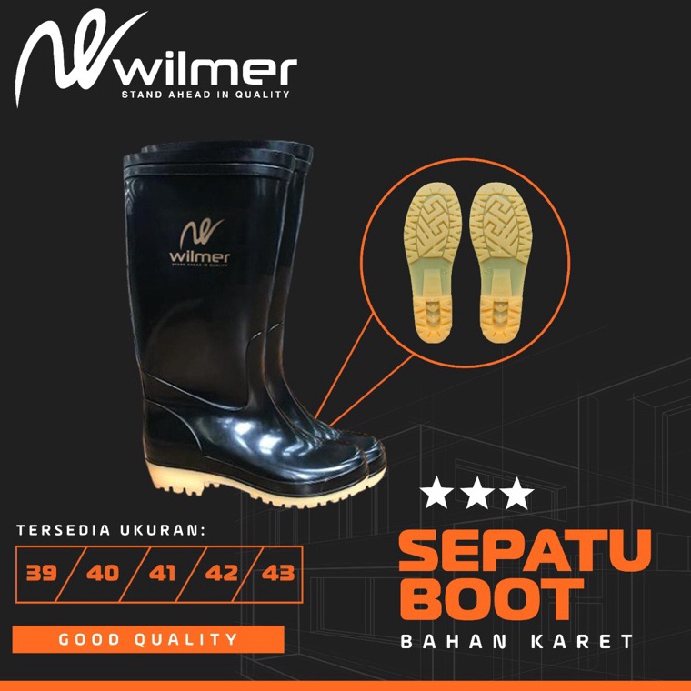 Stok terbatas Sepatu Boot Karet Hitam Panjang Wilmer Sepatu Boot Safet Boot Karet