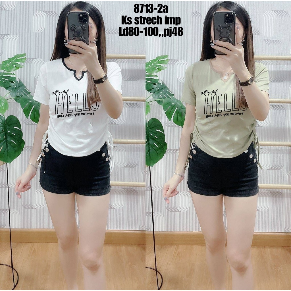 [BSIC] ATASAN KAOS WANITA IMPORT SERUT IKAT SAMPING LENGAN PENDEK