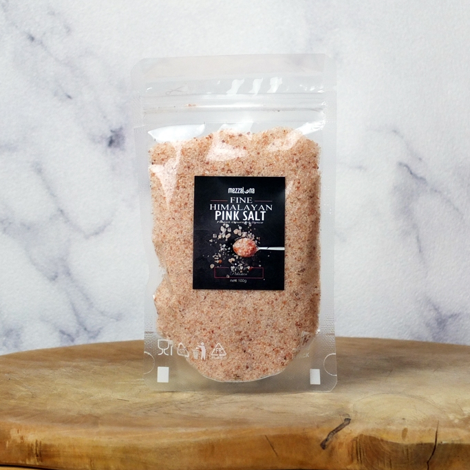 

Mezzaluna Himalayan Pink Salt Fine Grind 100gr Garam Himalaya