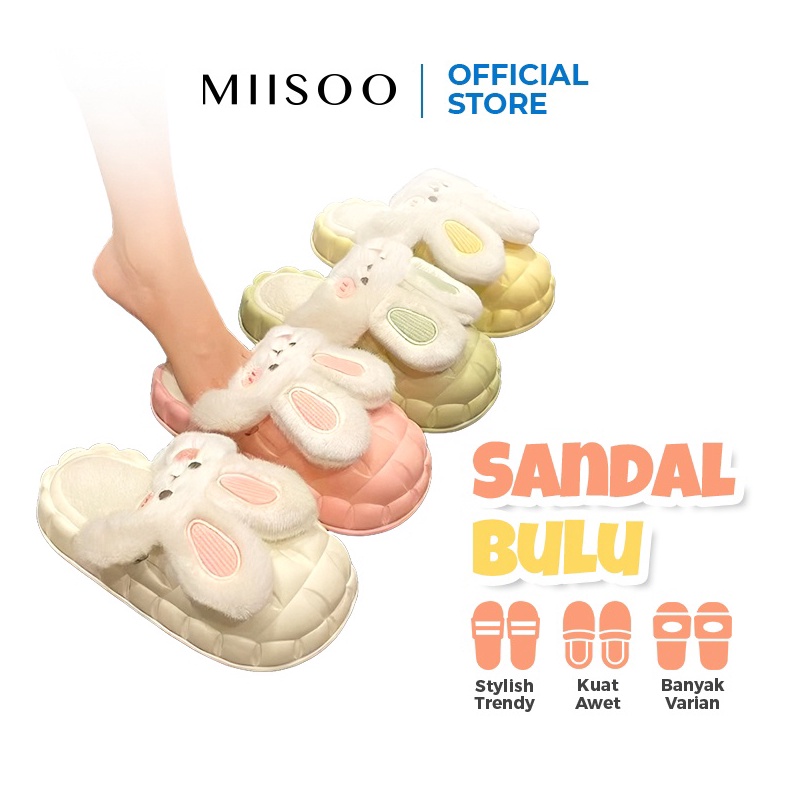 KODE P4A MIISOO Sandal Wanita Sandal Bulu Boneka LucuSandal Premium Bulu HalusSandal Rumah Kelinci R