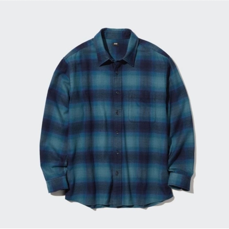 Kemeja Flannel Uniqlo Blue Navy Kotak Kotak