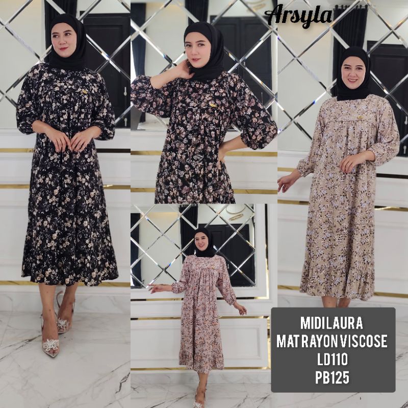 Midi Laura rayon viscose import gamis kekinian Roza Collection