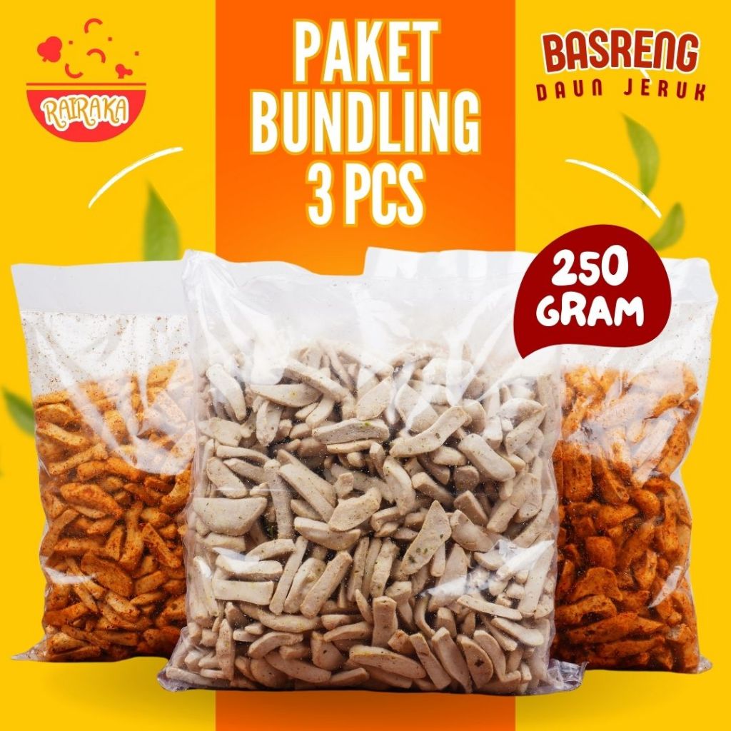 

Basreng Pedas Daun Jeruk / Basreng Daun Jeruk / Cemilan Viral Snack Murah Basreng 1Kg [ Bundling 3 PCS - 250 Gram ]