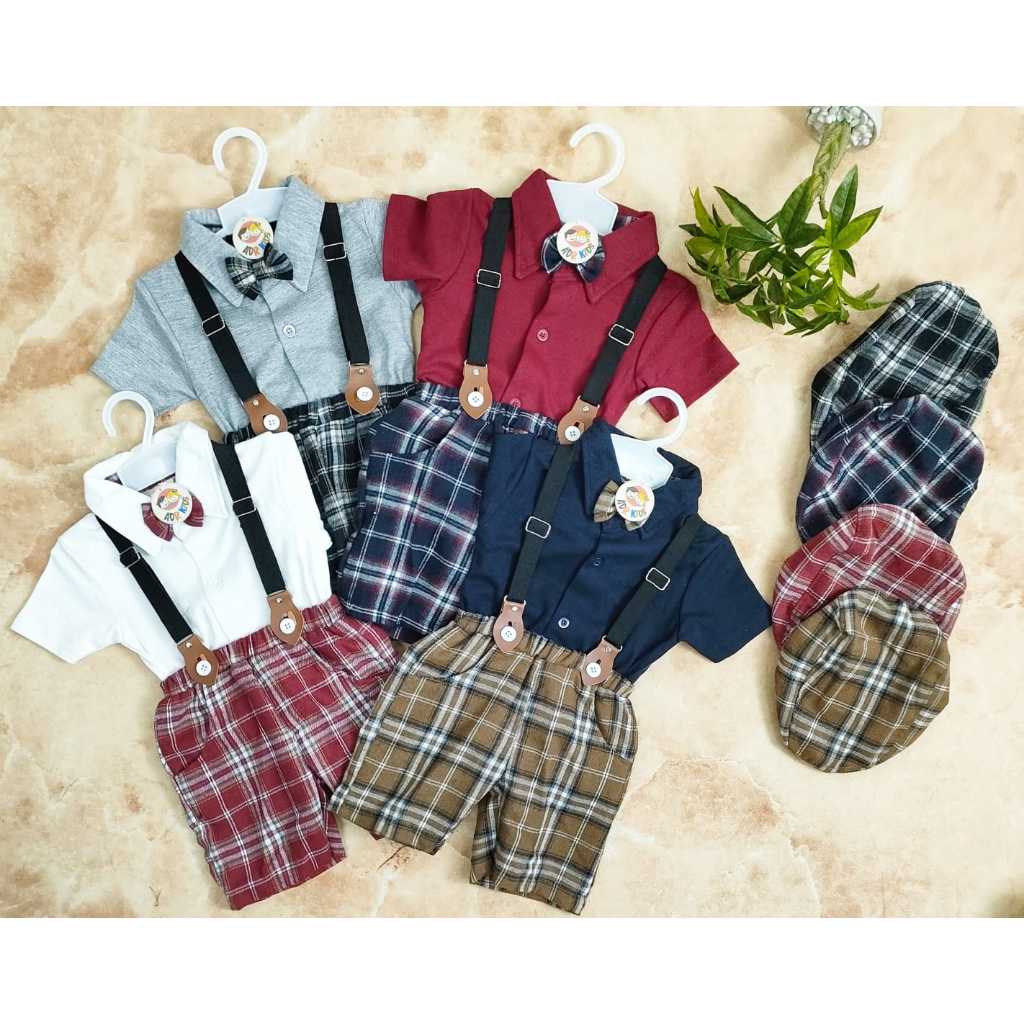 Setelan Baju Bayi Laki-laki Model Jumper Dan Celana Suspender Motif Polos Babas Estimasi Usia 0-9 Bu