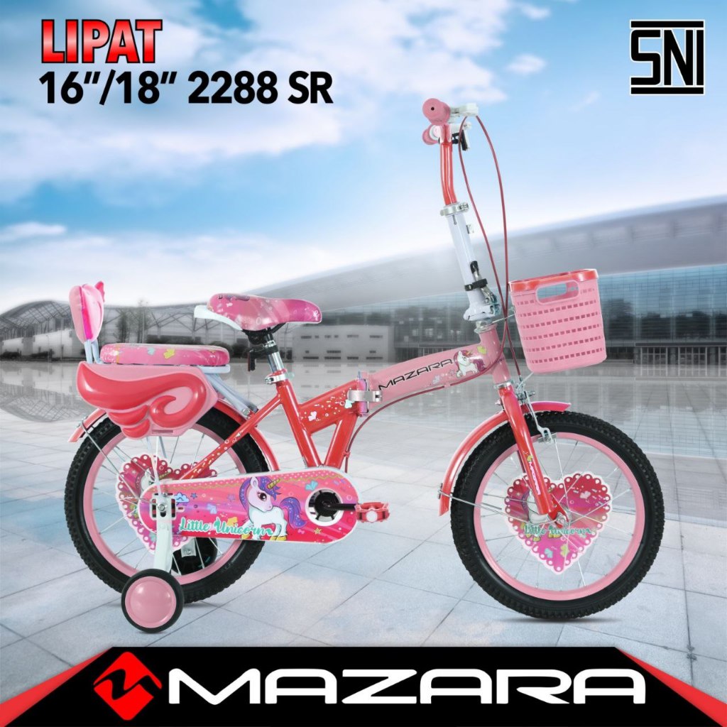 Sepeda Lipat Anak Perempuan MAZARA 2288 SR Ukuran 16 & 18 Inch