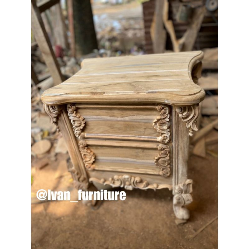 Nakas ukir jati Nakas Bedside kayu jati laci 2