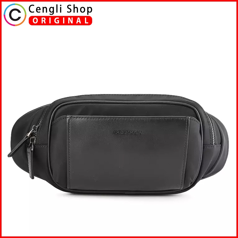 OBERMAIN TAS SELEMPANG PINGGANG PRIA ORIGINAL SLING WAIST BAG KULIT ASLI ORI BRANDED HITAM OM01