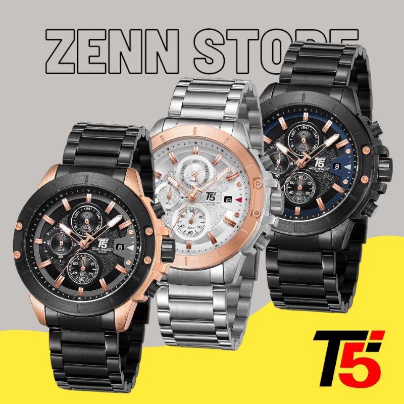 T5 WATCH 3636 G - Jam Tangan Pria Chronograph / Jam Tangan Pria Analog Rantai Original Water Resista