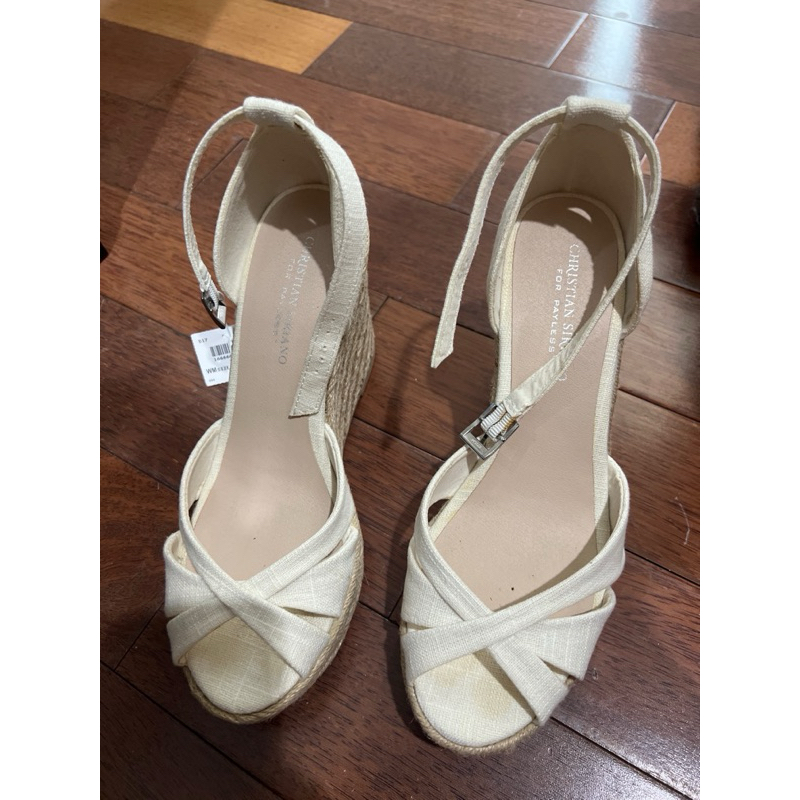sendal hak sepatu tinggi wedges putih wanita