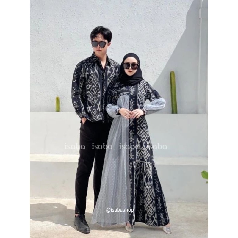 Isaba - Baju Couple Tenun Gamis Raya Kombinasi Couple Kondangan Couple Prewedding Baju Couple Tenun