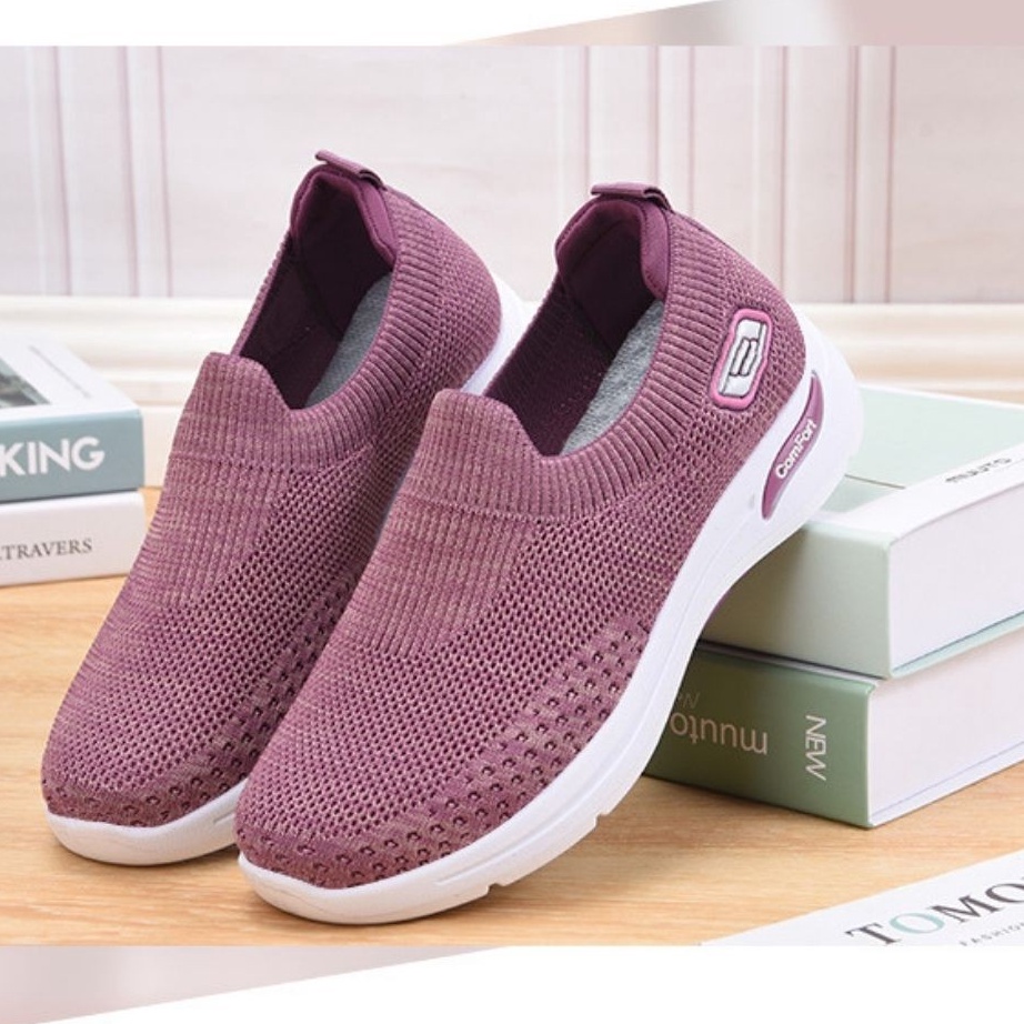 Termurah SEPATU KETS WANITA TANPA TALI CASUAL OLAHRAGA SENAM SPORT IMPORT NYAMAN ELASTIS CASUAL S1