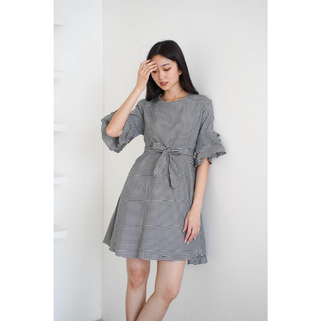 Ami Collection - Dress Lavina Midi Motif Kotak / Dress Midi Kotak - Kotak / Dress Midi / Dress