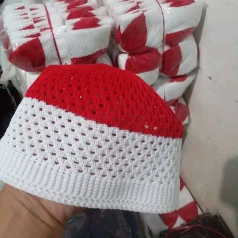 5pcs PECI RAJUT ANAK MERAH PUTIH | BAHAN POLYSTER NYAMAN |PECI HAJI ANAK
