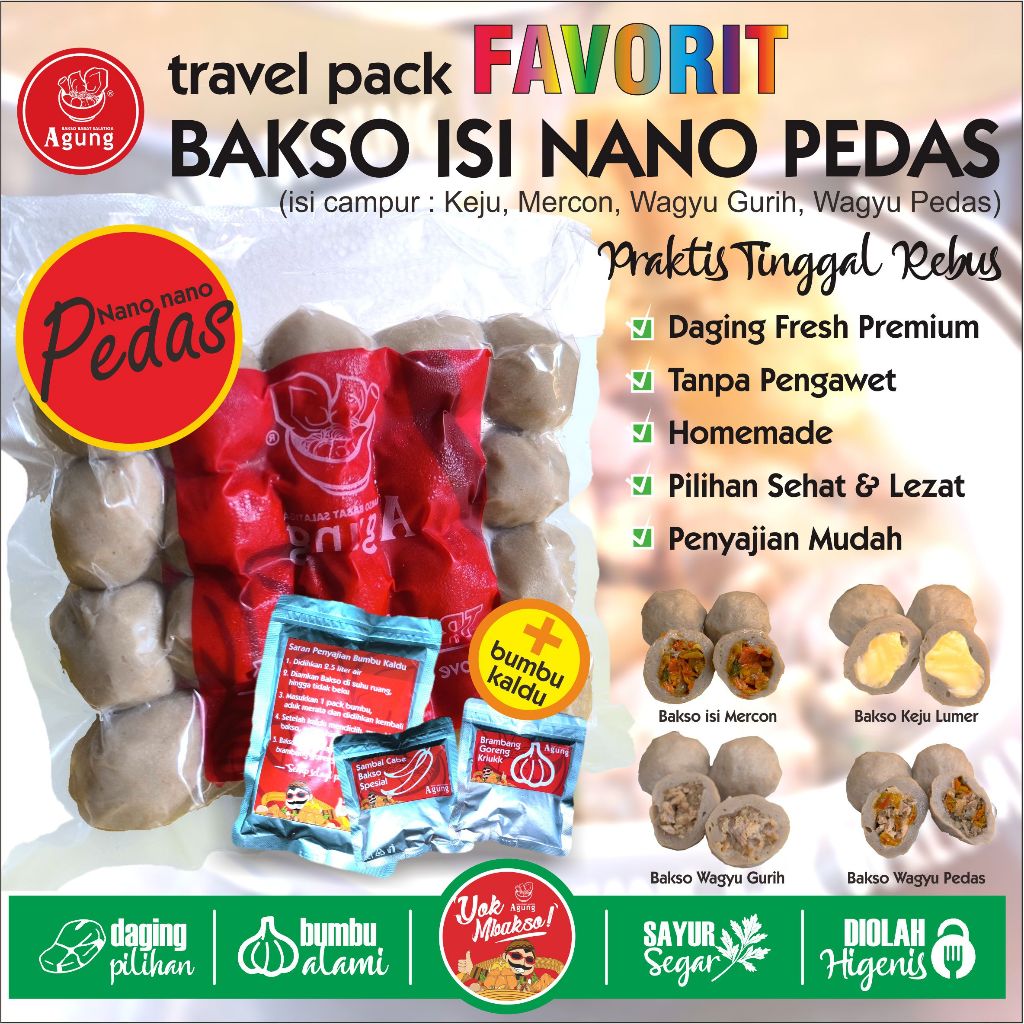 

Travel Pack Frozen Bakso Sapi Paket Nano nano Pedas Favorit