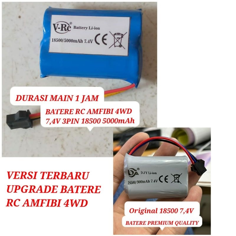 Batere 7,4V 3PIN 18500 Baterai RC AMIFIBI 4WD Mobil Remote Control Batre Mainan Remot Kontrol Origin